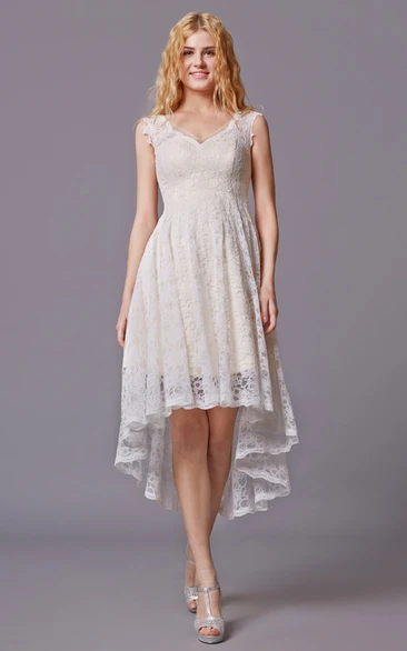 lace country bridesmaid dresses V neck Long Sleeve Lace Wedding Dresses Rustic Chiffon Wedding Dress SEW046  – SELINADRESS main image 1